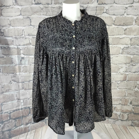 Isabel Marant Etoile Lalia Floral Pintuck Boho Prairie Blouse Black Size 40 - Picture 6 of 16